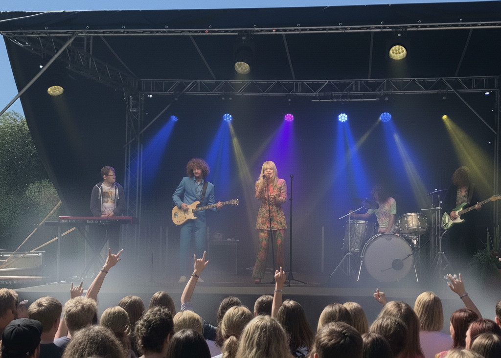 Sanaphantastron auf der Bühne (Keyboard, Gitarre, Gesang, Schlagzeug und Bass)